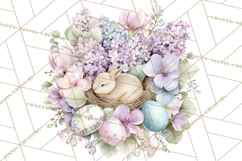 Soft Watercolor Easter Bunny Clipart, Pastel Spring Flowers Product Image 2