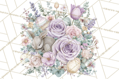 Soft Watercolor Easter Bunny Clipart, Pastel Spring Flowers Product Image 2