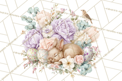 Soft Watercolor Easter Bunny Clipart, Pastel Spring Flowers Product Image 4