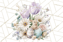 Soft Watercolor Easter Bunny Clipart, Pastel Spring Flowers Product Image 5