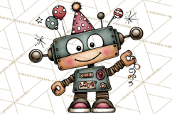 Adorable Birthday Robot Clipart, Playful Toy Robot Clip Art Product Image 2