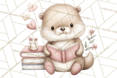 Valentine Animals Reading Books Clipart, Heart Storytime PNG Product Image 2