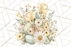 Soft Watercolor Easter Bunny Clipart, Pastel Spring Flowers Product Image 3