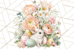 Soft Watercolor Easter Bunny Clipart, Pastel Spring Flowers Product Image 5