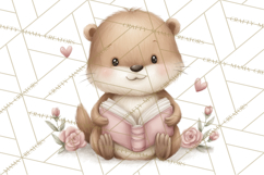 Valentine Animals Reading Books Clipart, Heart Storytime PNG Product Image 3
