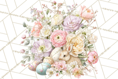 Soft Watercolor Easter Bunny Clipart, Pastel Spring Flowers Product Image 5