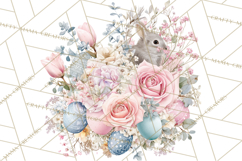Soft Watercolor Easter Bunny Clipart, Pastel Spring Flowers Product Image 2