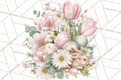 Soft Watercolor Easter Bunny Clipart, Pastel Spring Flowers Product Image 5