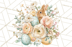 Soft Watercolor Easter Bunny Clipart, Pastel Spring Flowers Product Image 2