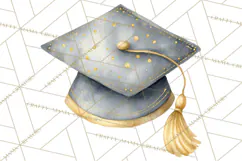 Graduation Cap Clipart PNG, Watercolor Graduation Hat Tassel Product Image 4