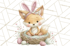 Watercolor Easter Animals Clipart, Cute Animals in Nests Png Product Image 4