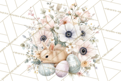 Soft Watercolor Easter Bunny Clipart, Pastel Spring Flowers Product Image 3