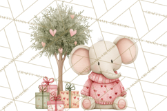Valentine Safari Animal Clipart PNG, Watercolor Elephant Png Product Image 2
