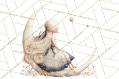Celestial Moon Goddess Clipart, Fantasy Women, Crescent Moon Product Image 4
