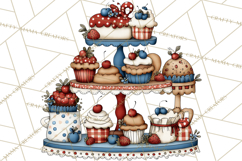Patriotic Cake Stands Clipart, Dessert Tables Bakery Display Product Image 2