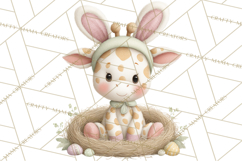 Watercolor Easter Animals Clipart, Cute Animals in Nests Png Product Image 2