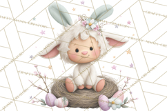 Watercolor Easter Animals Clipart, Cute Animals in Nests Png Product Image 3