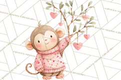 Valentine Safari Animal Clipart PNG, Watercolor Elephant Png Product Image 5