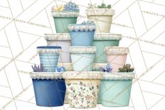 Spring Garden Clipart, Watering Cans, Flower Pots, Gardening Product Image 2