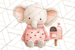 Valentine Safari Animal Clipart PNG, Watercolor Elephant Png Product Image 4