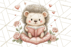 Valentine Animals Reading Books Clipart, Heart Storytime PNG Product Image 5