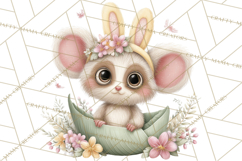 Watercolor Easter Animals Clipart, Cute Animals in Nests Png Product Image 2