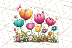 Pink Purple Spring Clipart, Floral Cottage, Butterflies PNG Product Image 4