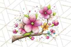 Pink Purple Spring Clipart, Floral Cottage, Butterflies PNG Product Image 3