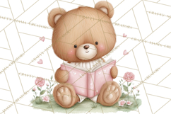 Valentine Animals Reading Books Clipart, Heart Storytime PNG Product Image 4