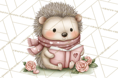 Valentine Animals Reading Books Clipart, Heart Storytime PNG Product Image 3