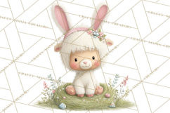 Watercolor Easter Animals Clipart, Cute Animals in Nests Png Product Image 4