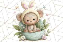 Watercolor Easter Animals Clipart, Cute Animals in Nests Png Product Image 5