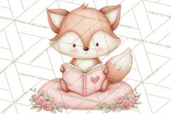 Valentine Animals Reading Books Clipart, Heart Storytime PNG Product Image 2
