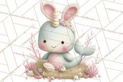 Watercolor Easter Animals Clipart, Cute Animals in Nests Png Product Image 3