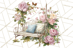 Romantic Garden Clipart, Watercolor Floral Benches Png Product Image 4