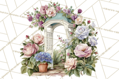 Romantic Garden Clipart, Watercolor Floral Benches Png Product Image 5
