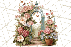 Romantic Garden Clipart, Watercolor Floral Benches Png Product Image 3