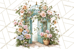 Romantic Garden Clipart, Watercolor Floral Benches Png Product Image 4