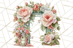 Romantic Garden Clipart, Watercolor Floral Benches Png Product Image 5