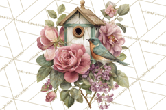 Romantic Garden Clipart, Watercolor Floral Benches Png Product Image 4