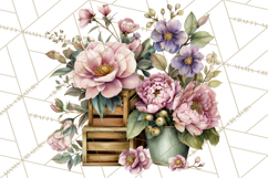 Romantic Garden Clipart, Watercolor Floral Benches Png Product Image 5