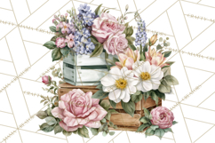 Romantic Garden Clipart, Watercolor Floral Benches Png Product Image 2