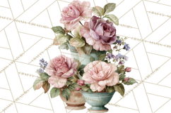 Romantic Garden Clipart, Watercolor Floral Benches Png Product Image 3