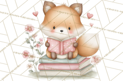 Valentine Animals Reading Books Clipart, Heart Storytime PNG Product Image 5