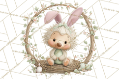 Watercolor Easter Animals Clipart, Cute Animals in Nests Png Product Image 2
