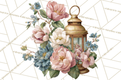 Romantic Garden Clipart, Watercolor Floral Benches Png Product Image 2