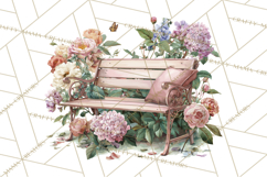 Romantic Garden Clipart, Watercolor Floral Benches Png Product Image 2