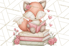 Valentine Animals Reading Books Clipart, Heart Storytime PNG Product Image 3