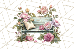 Romantic Garden Clipart, Watercolor Floral Benches Png Product Image 3
