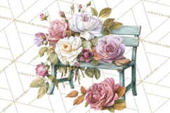 Romantic Garden Clipart, Watercolor Floral Benches Png Product Image 5